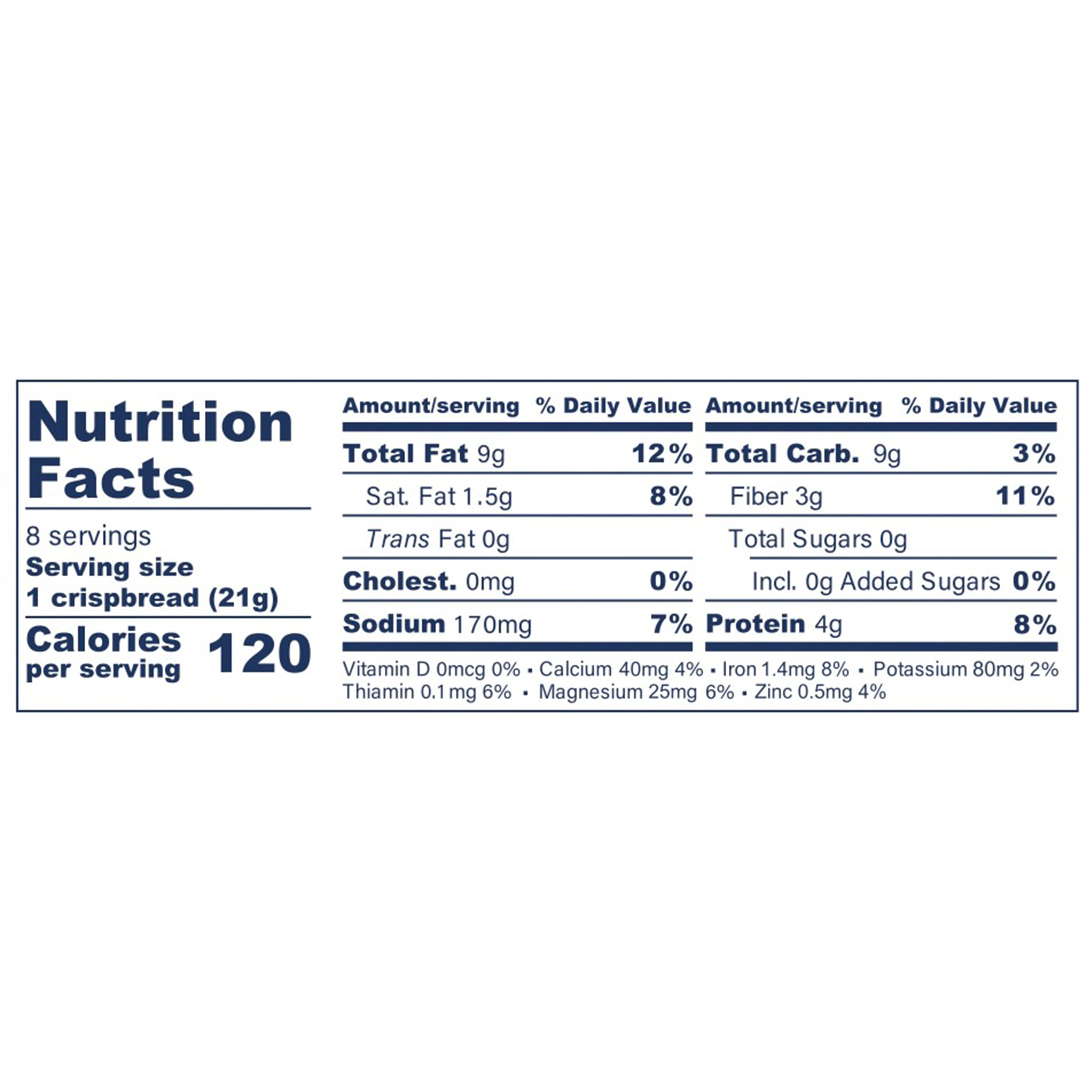 Nutrition facts label for a Rosemary Lemon Knekkebrød  product 